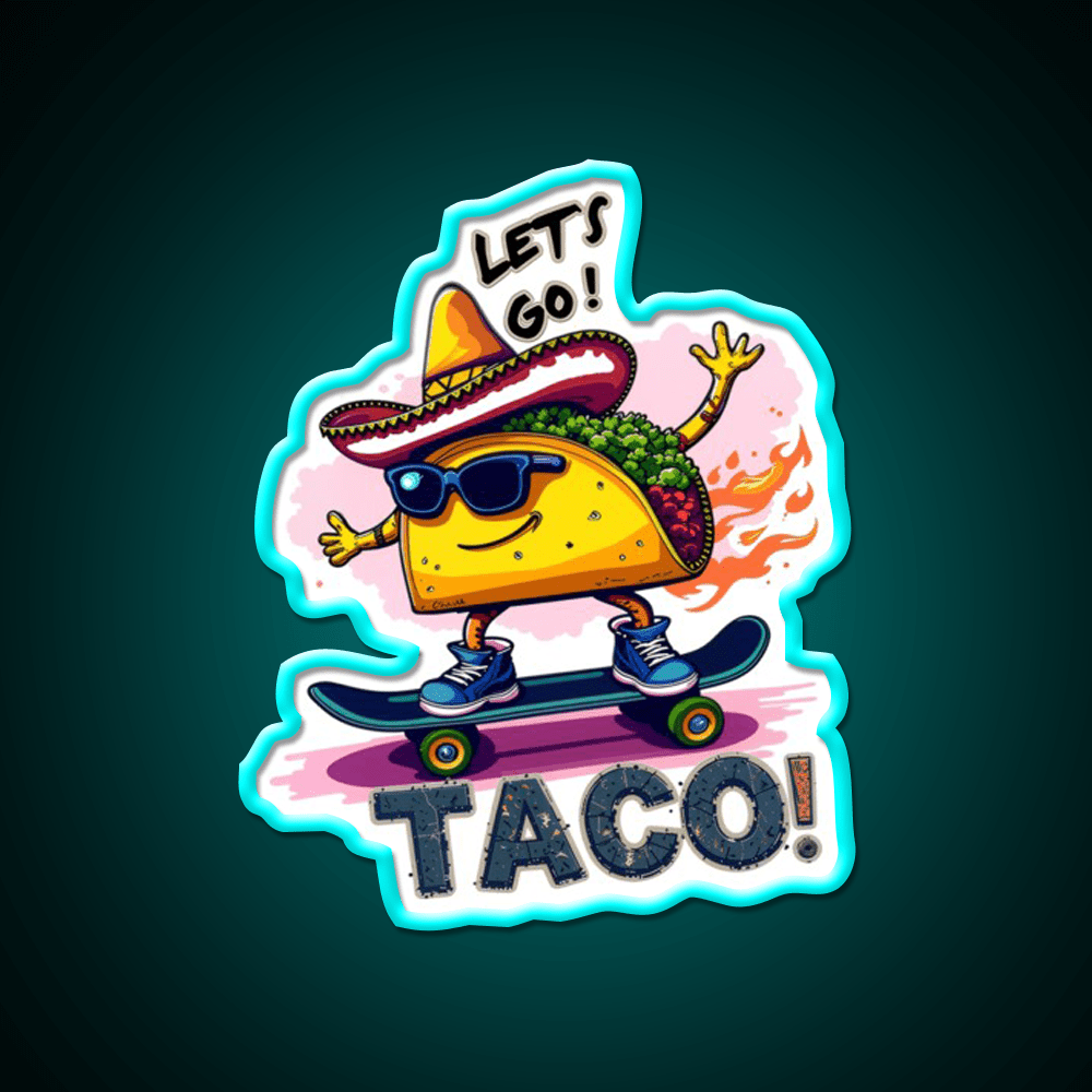 Skateboarding Taco Funny Taco Led Neon Sign Mexican Food Sign Rgb Color - Shineneon