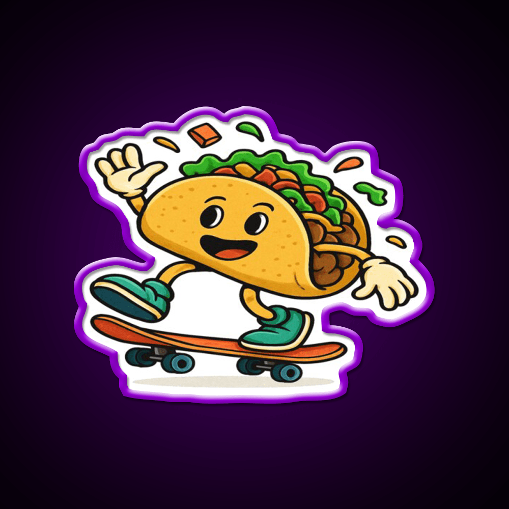 Skateboarding Taco Led Neon Sign Mexican Food Sign Rgb Color - Shineneon