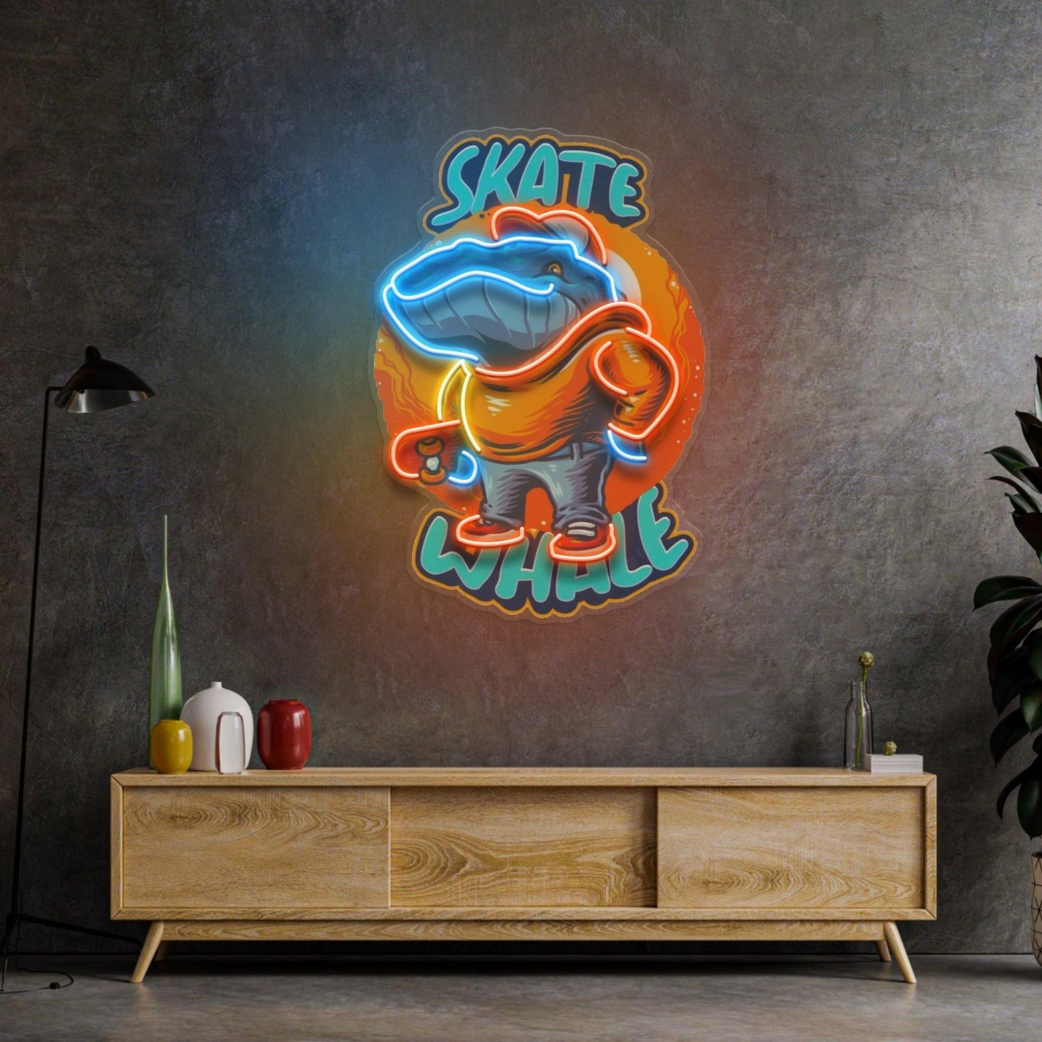 Skater Whale Multi-Color Uv Printed Led Neon Sign For Indoor Skate Decor | Shineneon