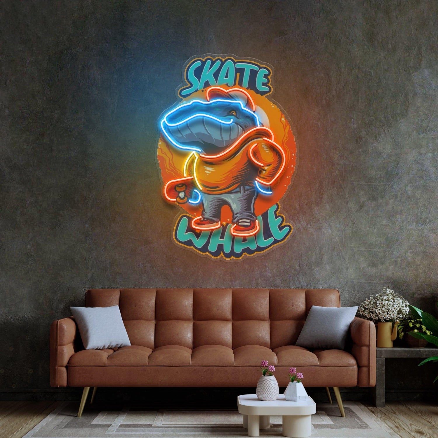 Skater Whale Multi-Color Uv Printed Led Neon Sign For Indoor Skate Decor | Shineneon