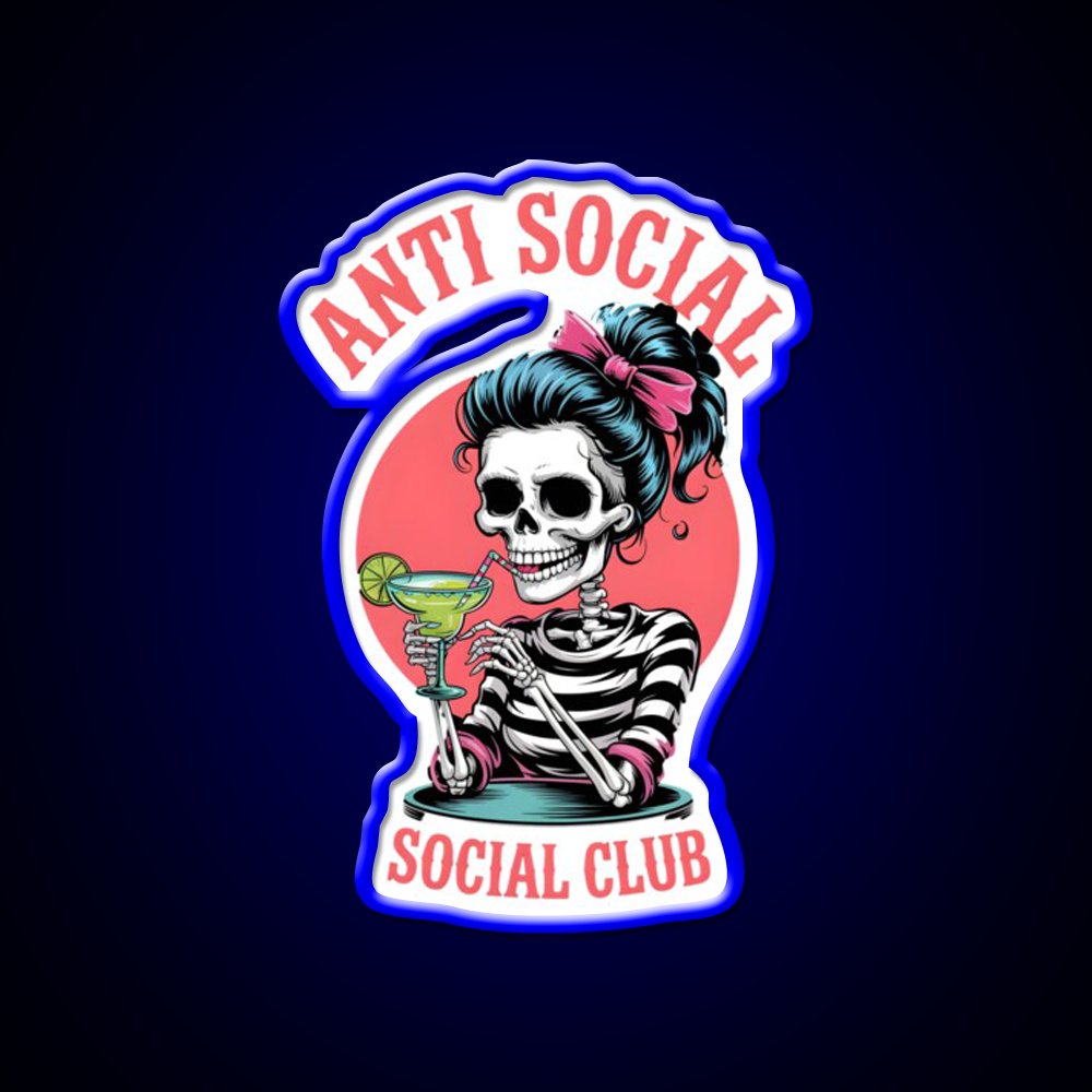Skeleton Anti Social Club Man Cave Bar Led Neon Sign Rgb Color