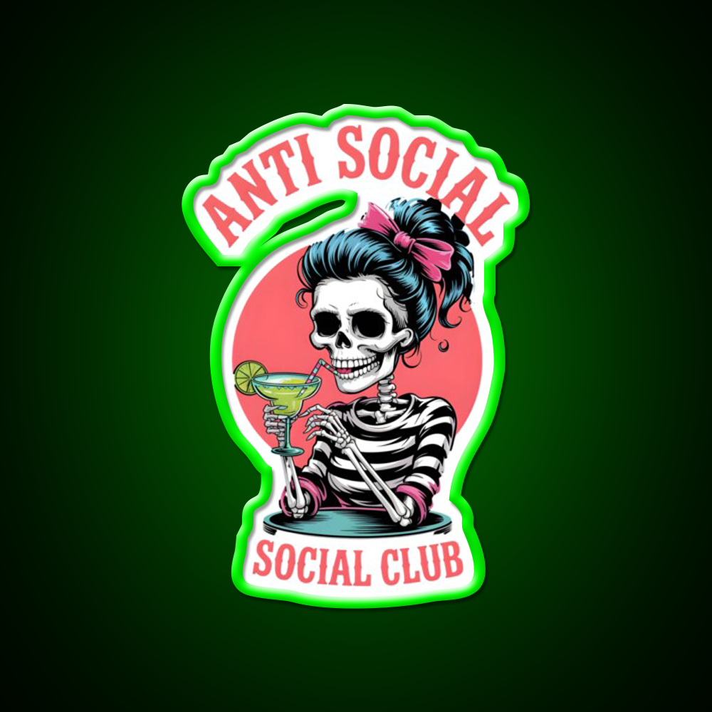 Skeleton Anti Social Club Man Cave Bar Led Neon Sign Rgb Color