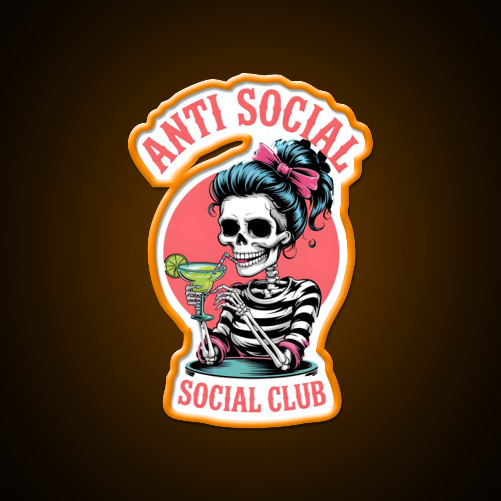 Skeleton Anti Social Club Man Cave Bar Led Neon Sign Rgb Color
