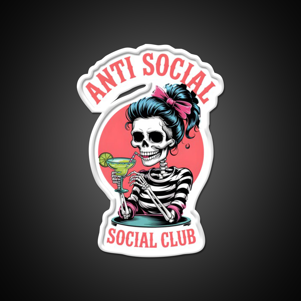 Skeleton Anti Social Club Man Cave Bar Led Neon Sign Rgb Color