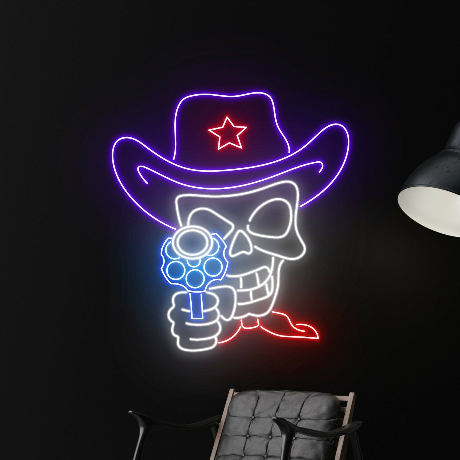 Skeleton Cowboy Shooting Led Neon Sign | Shineneon