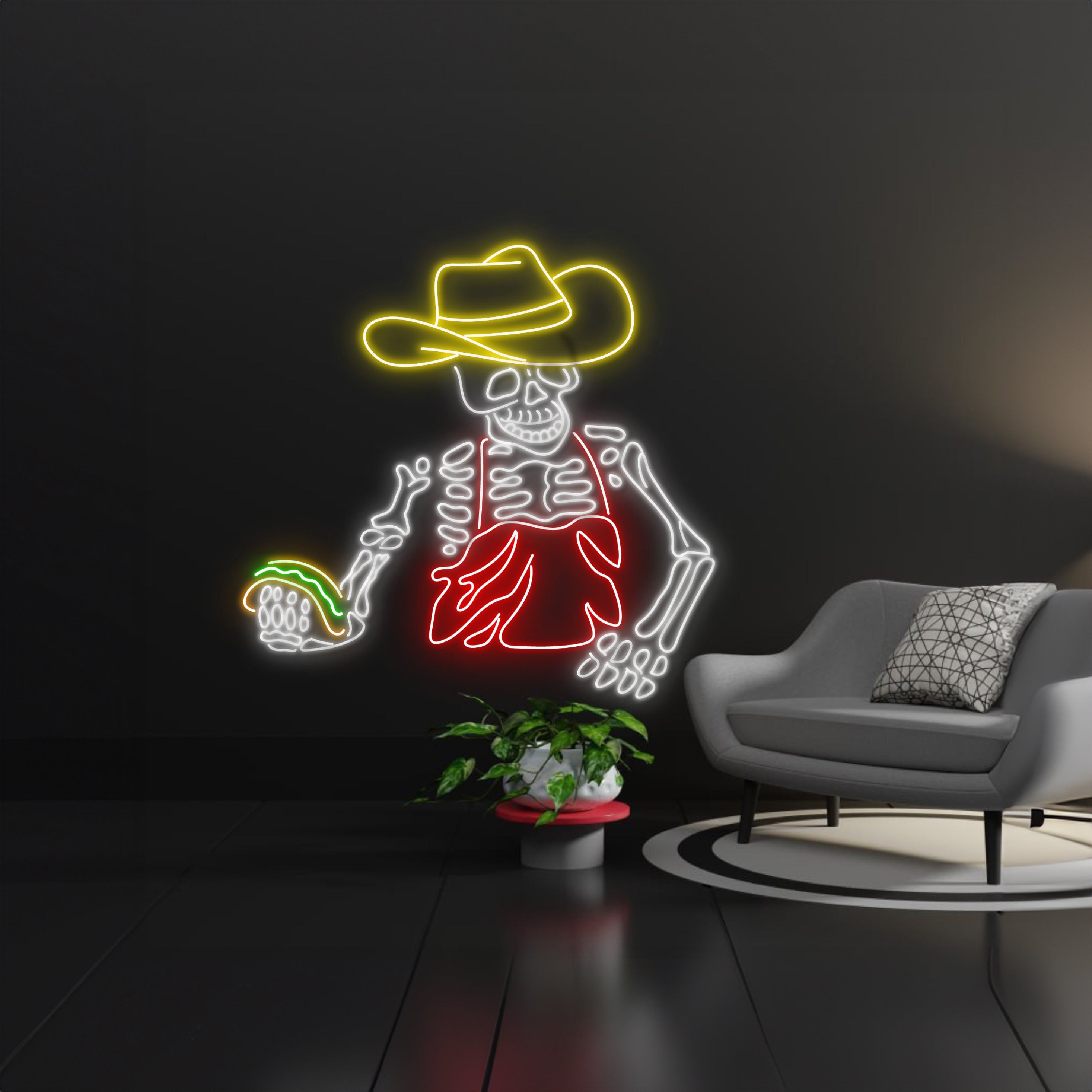Skeleton Cowboy Taco Led Sign Skeleton Cowboy Tacos Neon Sign | Shineneon