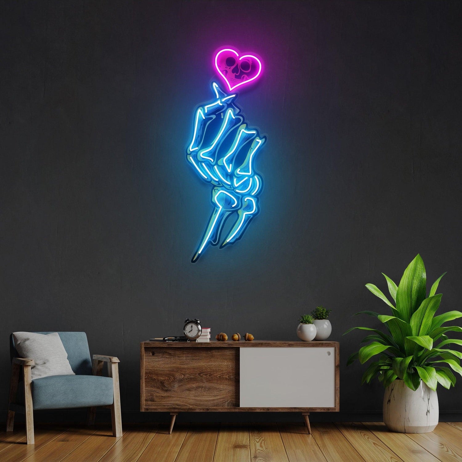Skeleton Hand Pink Heart Uv Printed Led Neon Sign Gothic Home Decor | Shineneon