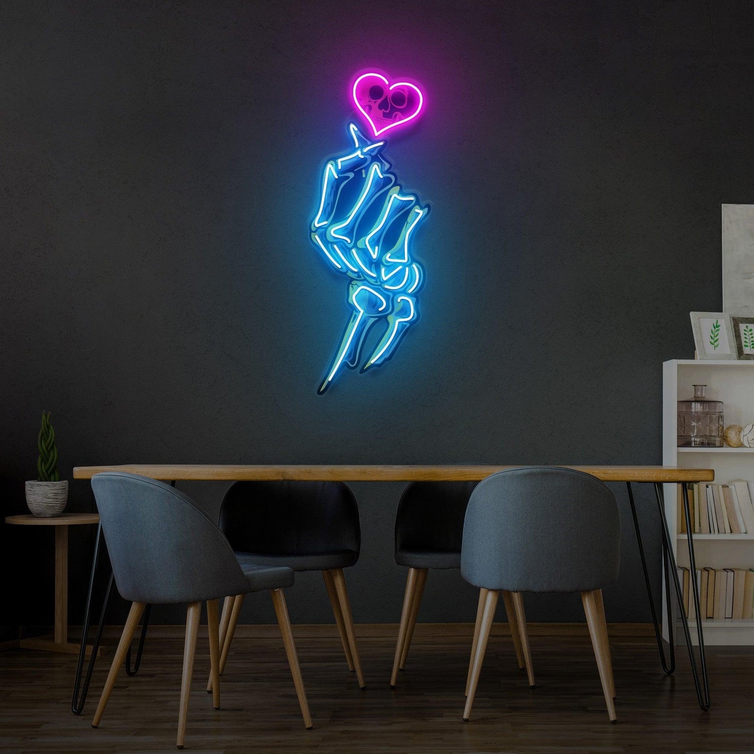Skeleton Hand Pink Heart Uv Printed Led Neon Sign Gothic Home Decor | Shineneon
