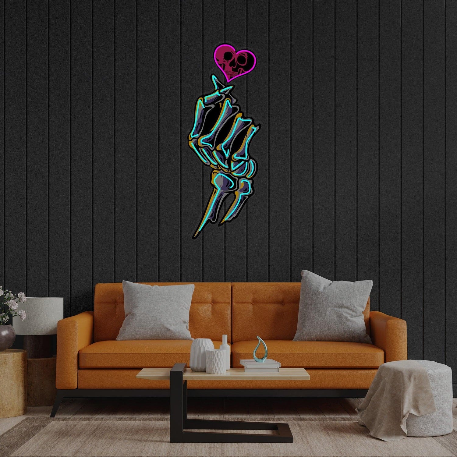 Skeleton Hand Pink Heart Uv Printed Led Neon Sign Gothic Home Decor | Shineneon