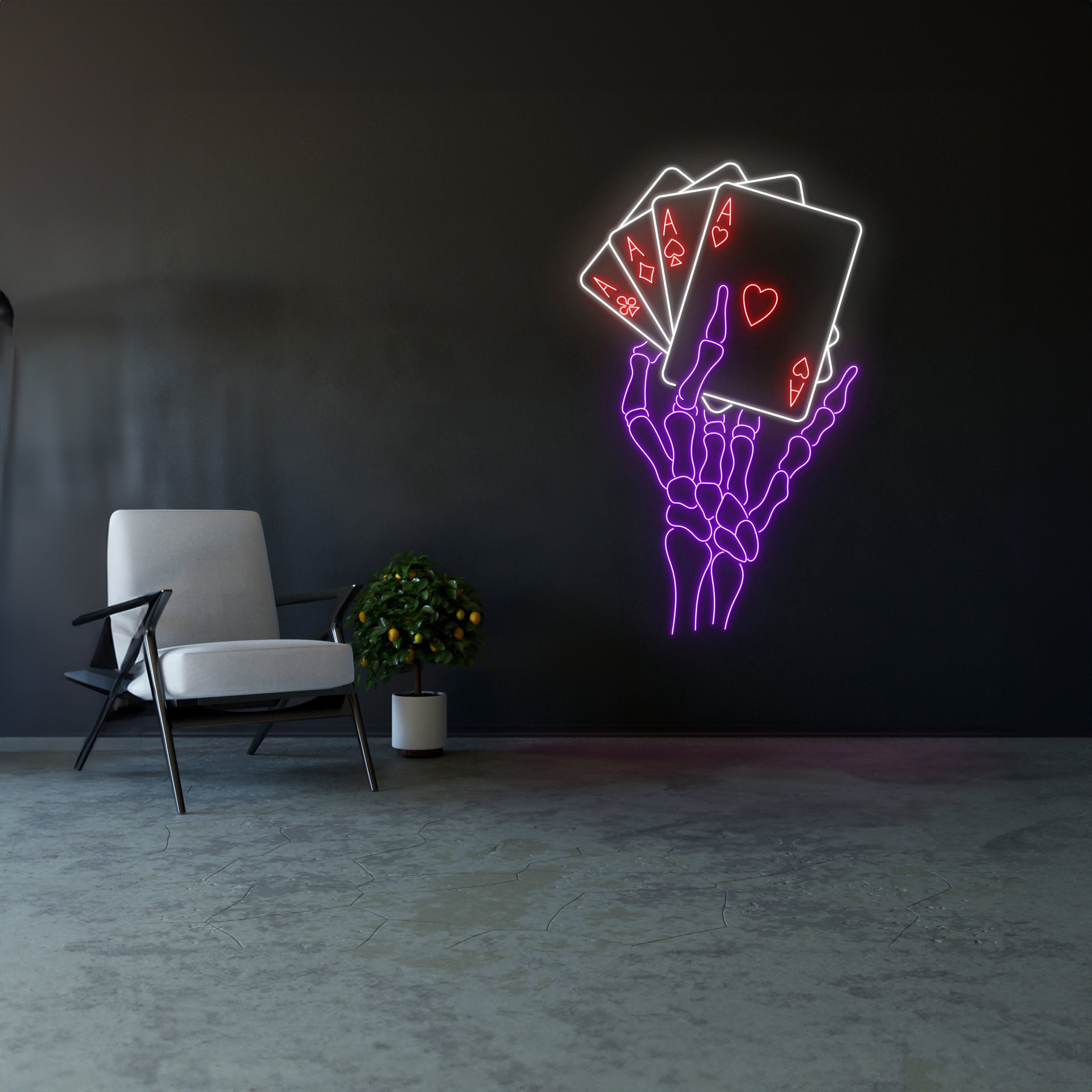 Skeleton Holding Poker Cards Led Neon Sign | Shineneon