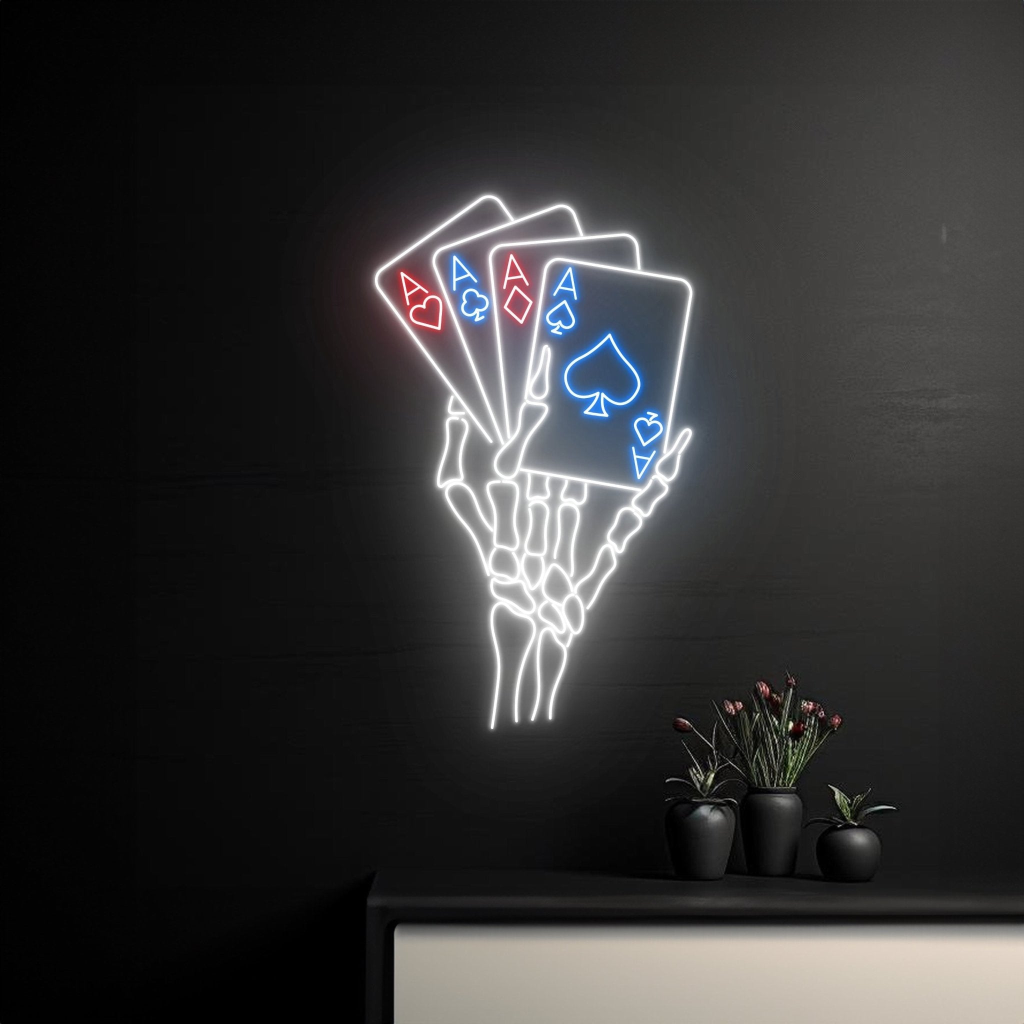 Skeleton Holding Poker Cards Neon Sign - Shineneon