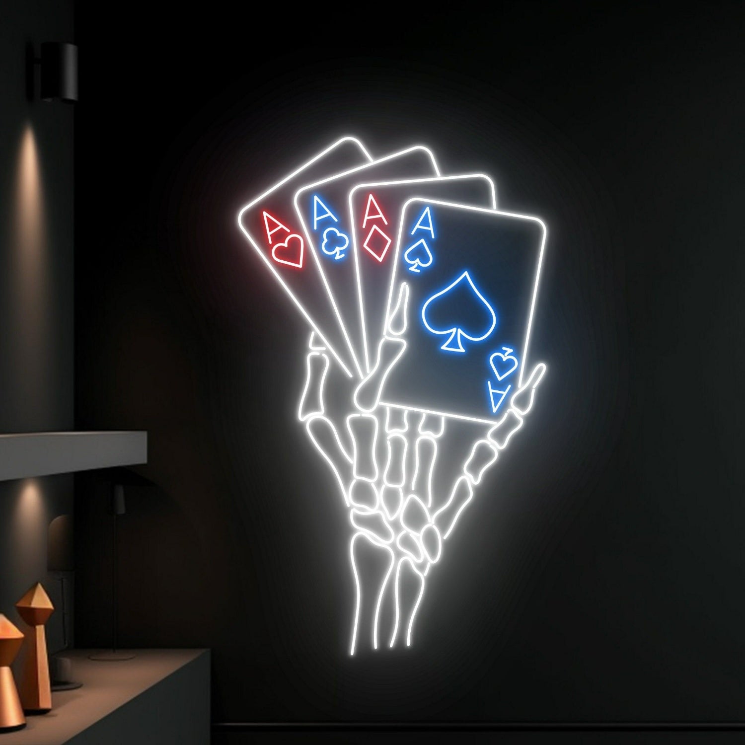 Skeleton Playing Poker Led Neon Sign Poker Decor | Shineneon