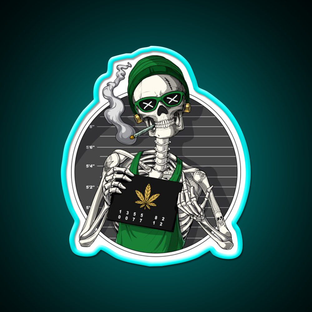 Skeleton Stoner Mugshot Hemp Inspired Green Leaf Led Neon Sign Rgb Color - Size and dimension reference