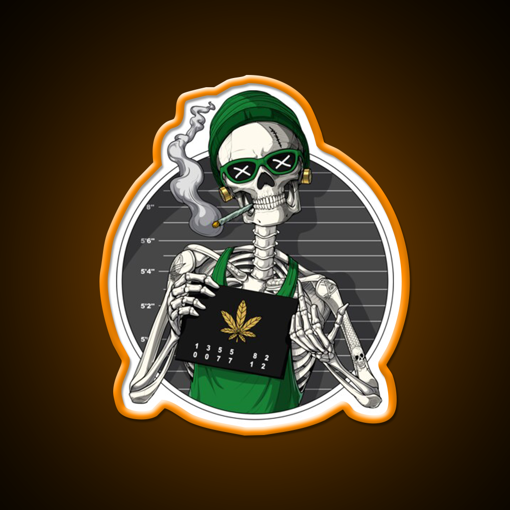 Skeleton Stoner Mugshot Hemp Inspired Green Leaf Led Neon Sign Rgb Color - LED neon sign view 6