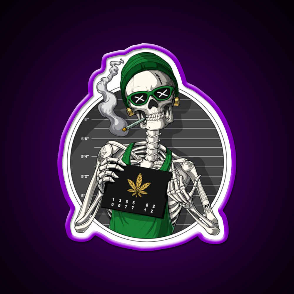 Skeleton Stoner Mugshot Hemp Inspired Green Leaf Led Neon Sign Rgb Color - LED neon sign view 9
