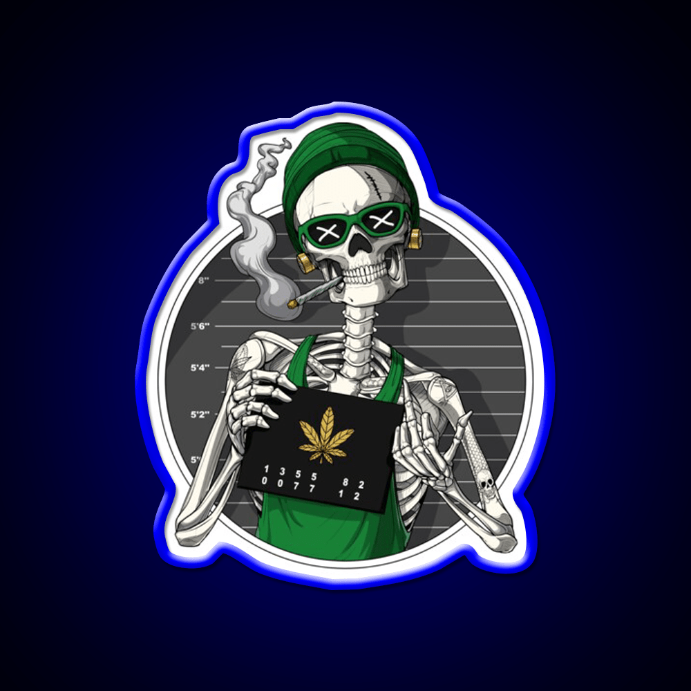 Skeleton Stoner Mugshot Hemp Inspired Green Leaf Led Neon Sign Rgb Color - Shineneon