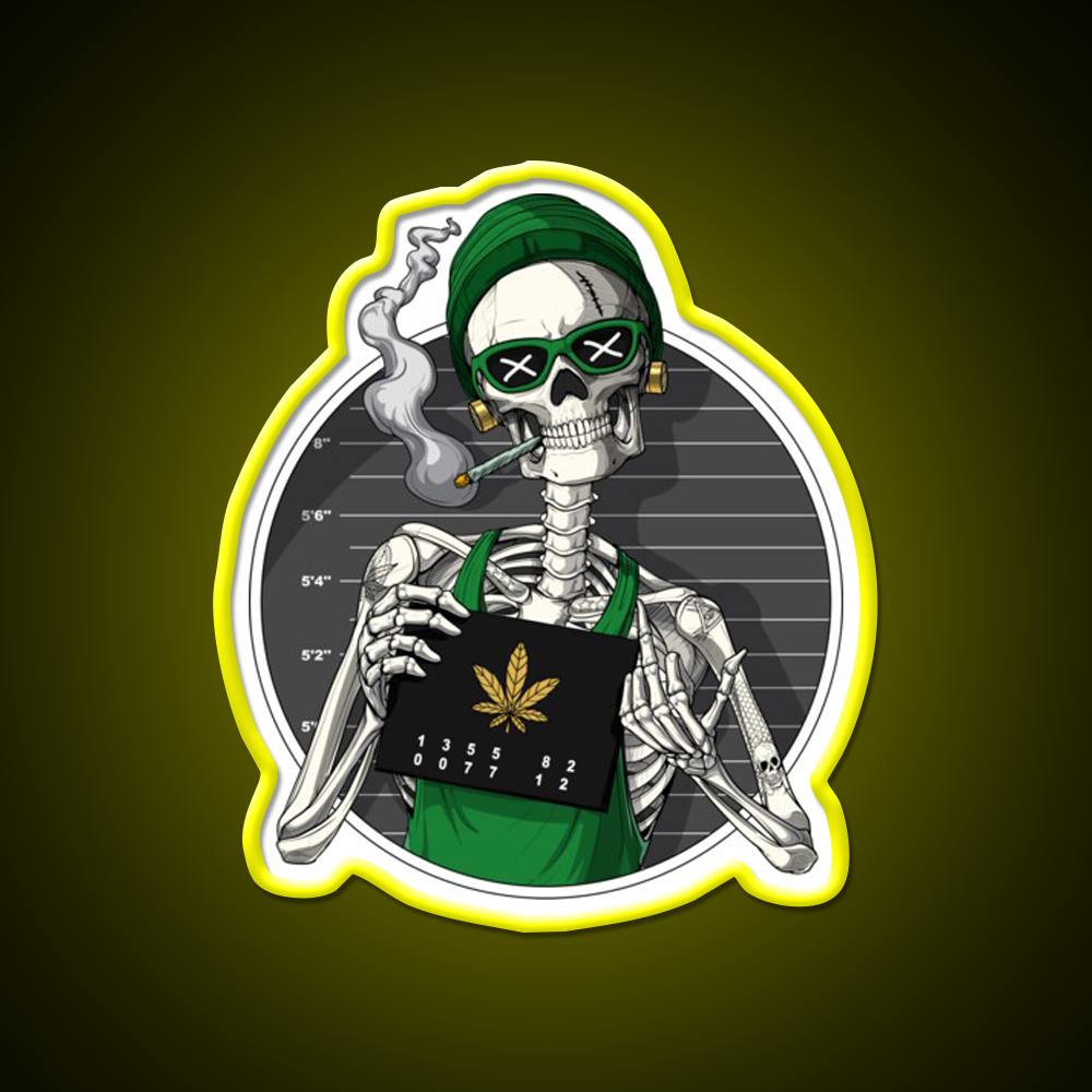 Skeleton Stoner Mugshot Hemp Inspired Green Leaf Led Neon Sign Rgb Color - LED neon sign view 7