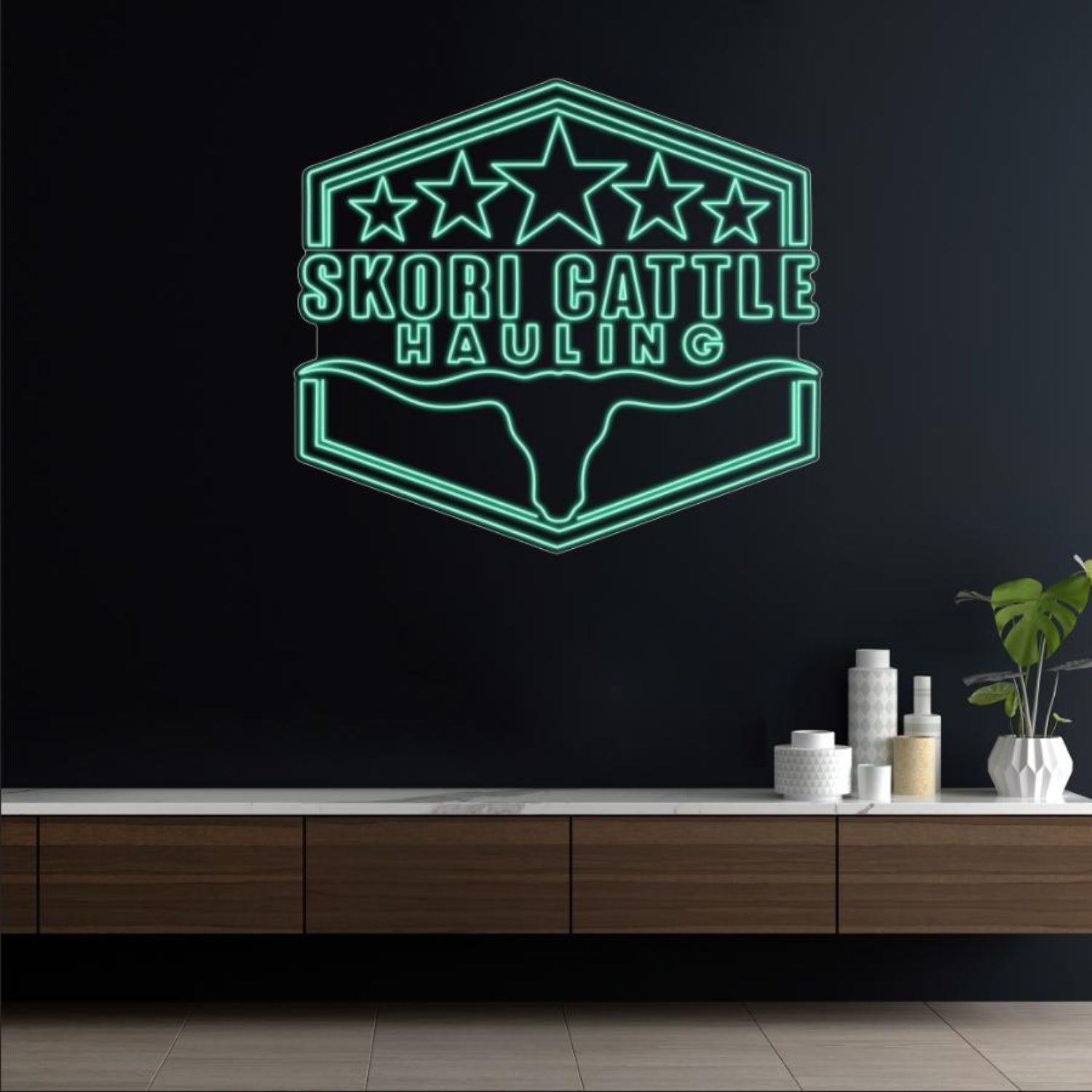 Skori Bucking Bulls Teal Western-Style Indoor LED Neon Sign | Shineneon