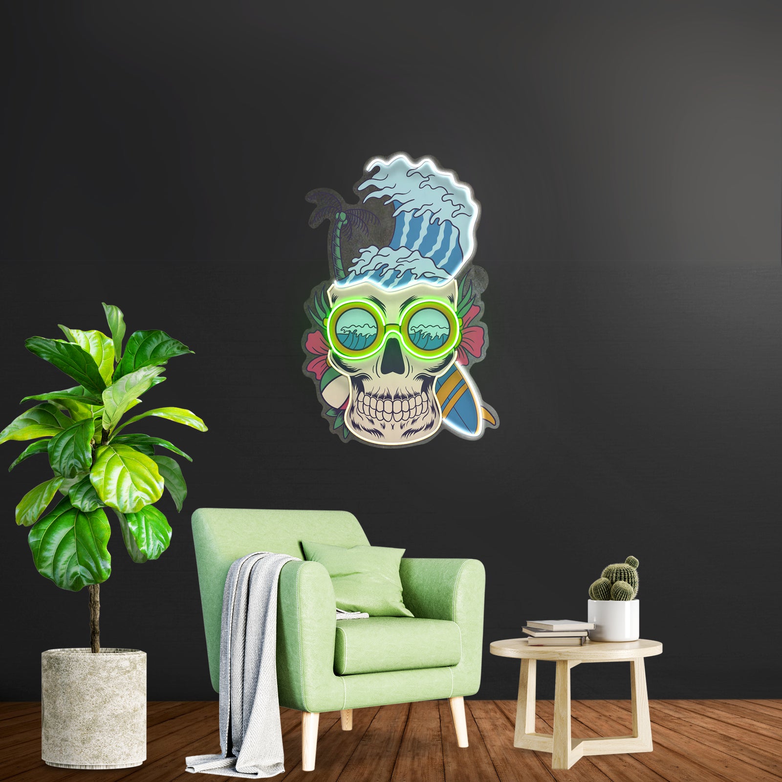 Skull And Headphones Custom Led Signs Artwork For Sale
