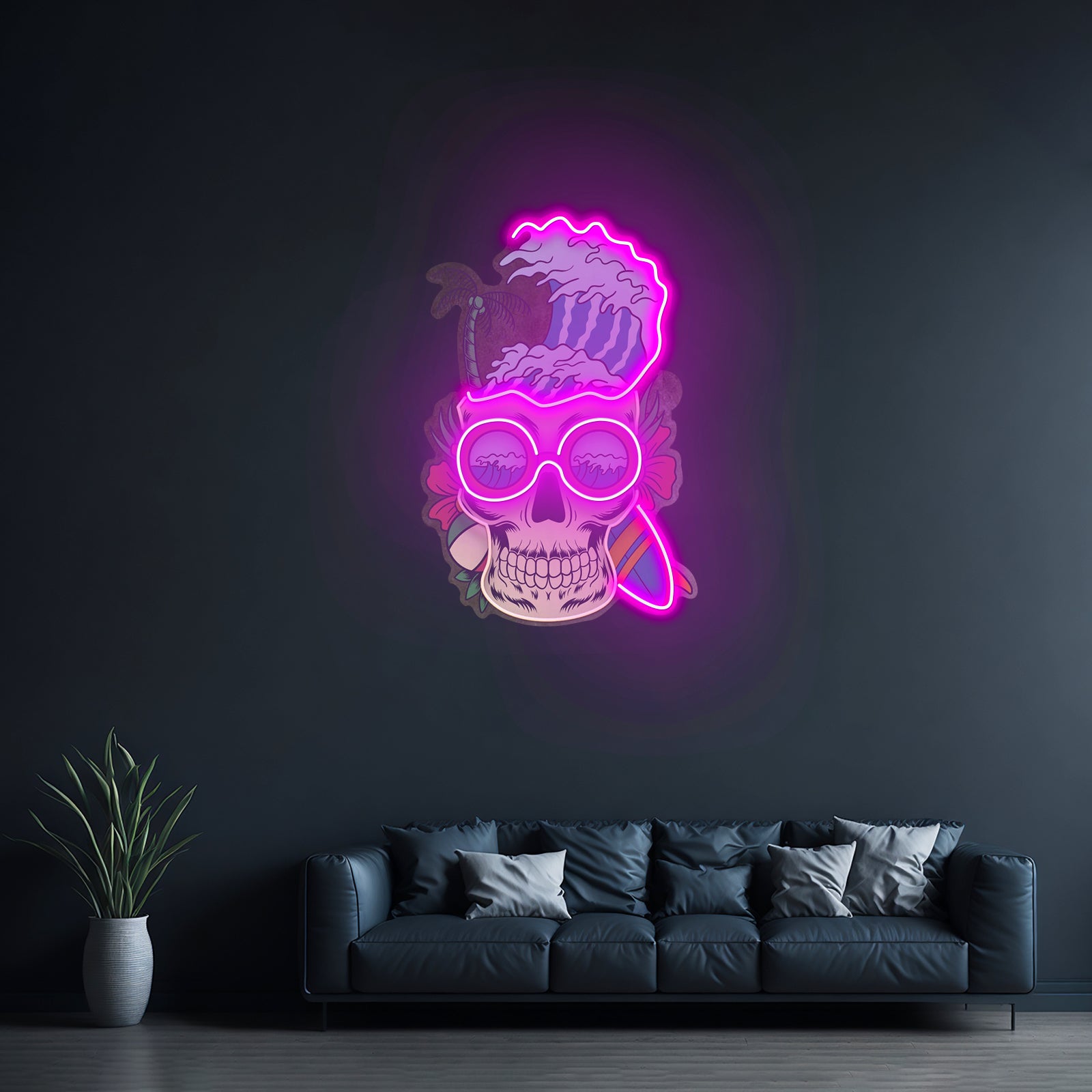 Skull And Headphones Custom Led Signs Artwork For Sale
