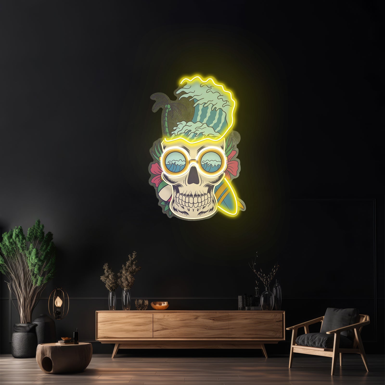 Skull And Headphones Custom Led Signs Artwork For Sale