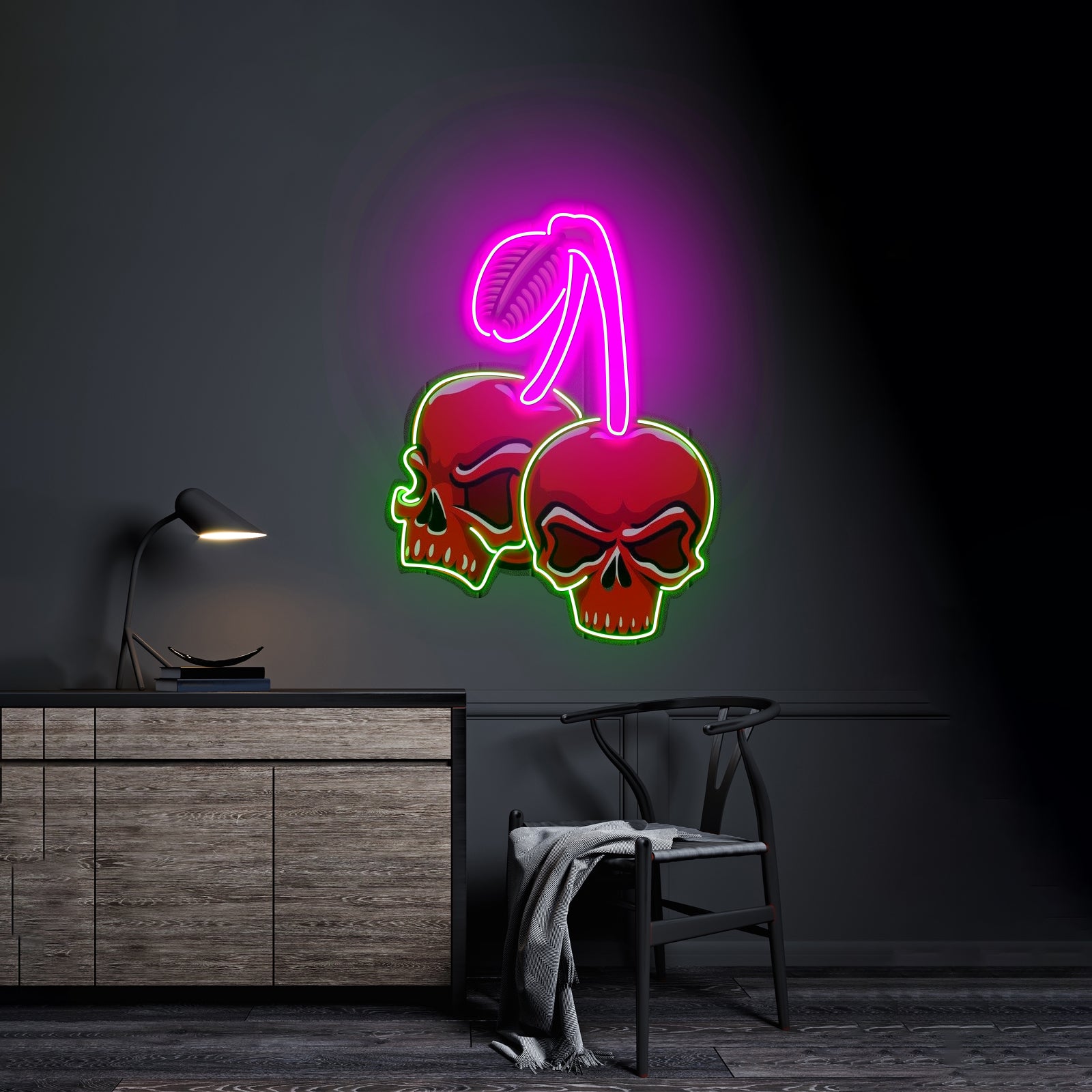 Skull Cherry Custom Led Signs Artwork For Sale