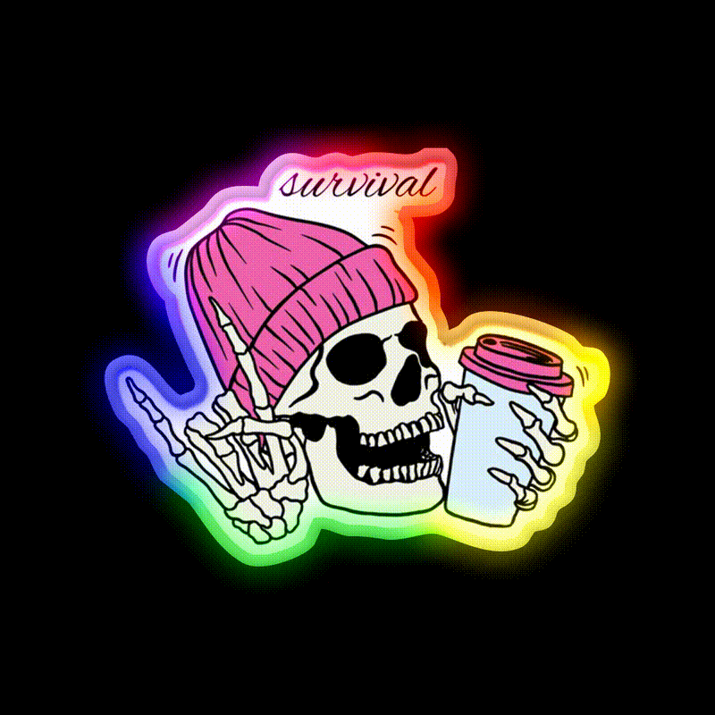 Skull Drinking Coffee Cafe Led Neon Sign Espresso Bar Art Rgb Color