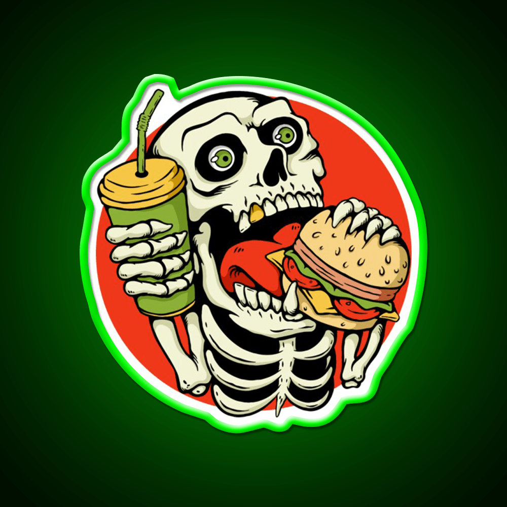 Skull Eating Burger Illustration Fast Food Led Neon Sign For Burger Place Rgb Color - Shineneon