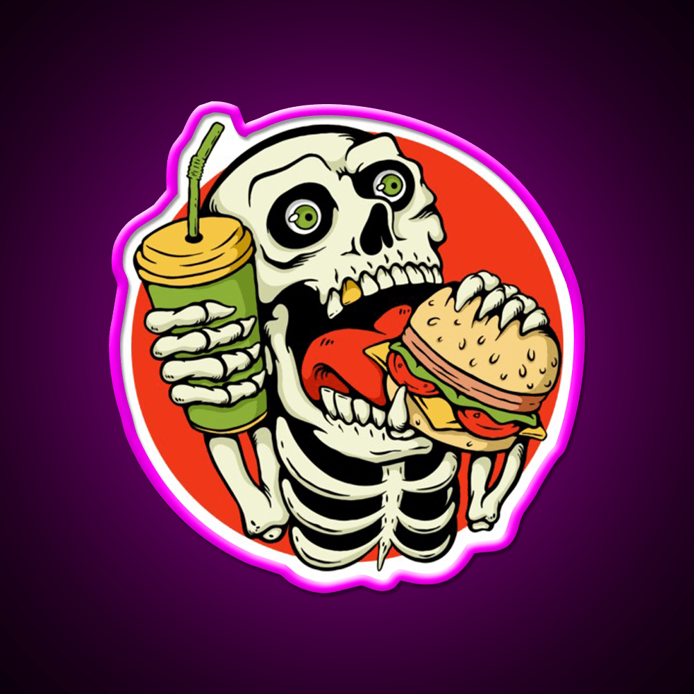 Skull Eating Burger Illustration Fast Food Led Neon Sign For Burger Place Rgb Color - Shineneon