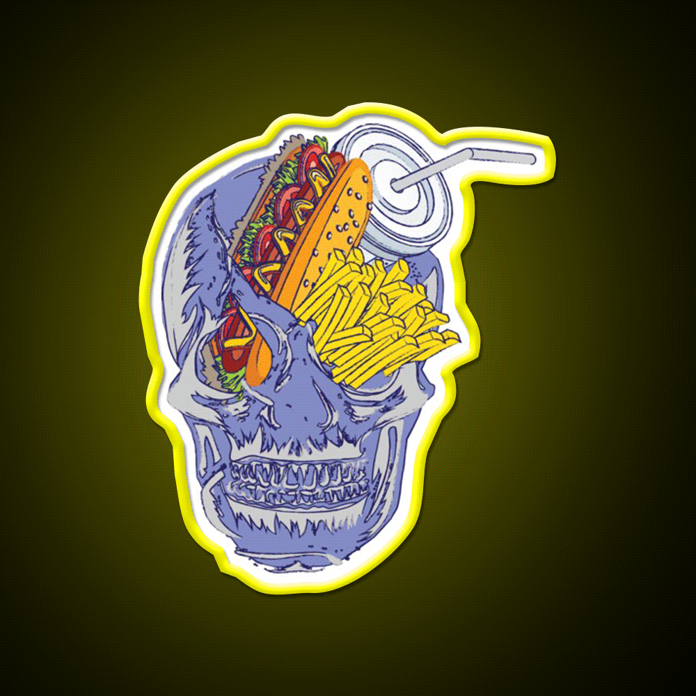 Skull Fast Food Led Neon Sign For Burger Place Rgb Color - Custom LED neon sign front view