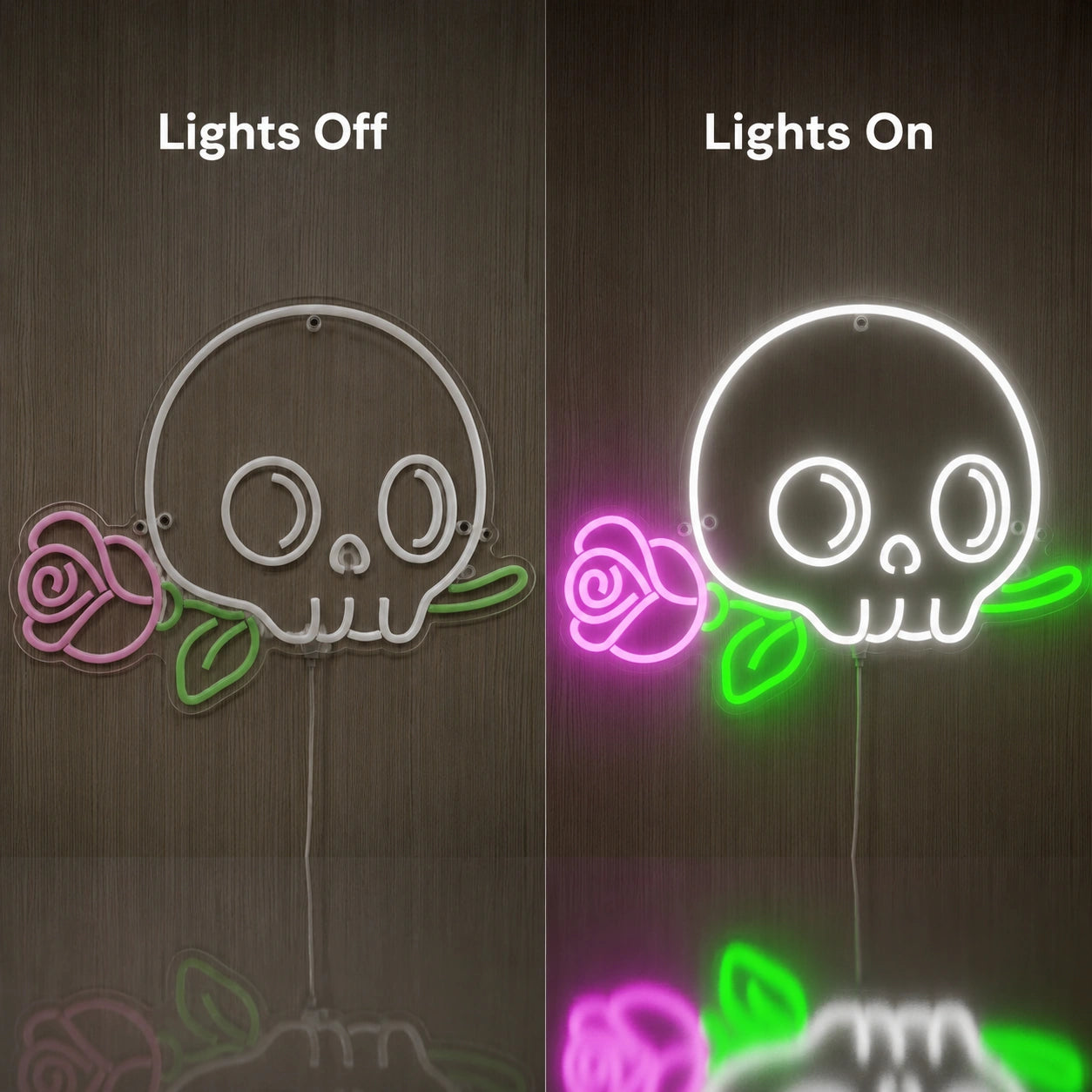 Skull Flower Neon Sign LED Neon Sign day and night comparison