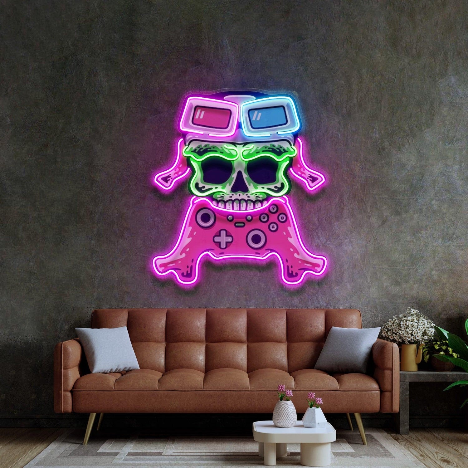 Skull Gamepad Pop Art Uv Printed Led Neon Sign For Gaming Room Decor | Shineneon