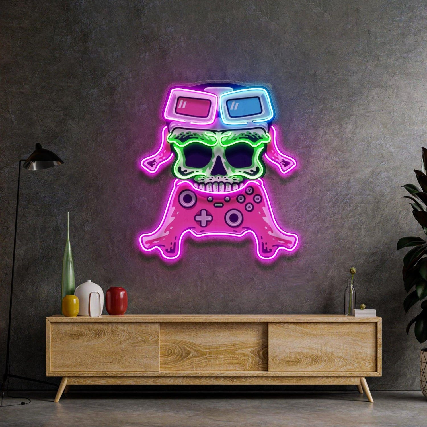 Skull Gamepad Pop Art Uv Printed Led Neon Sign For Gaming Room Decor | Shineneon