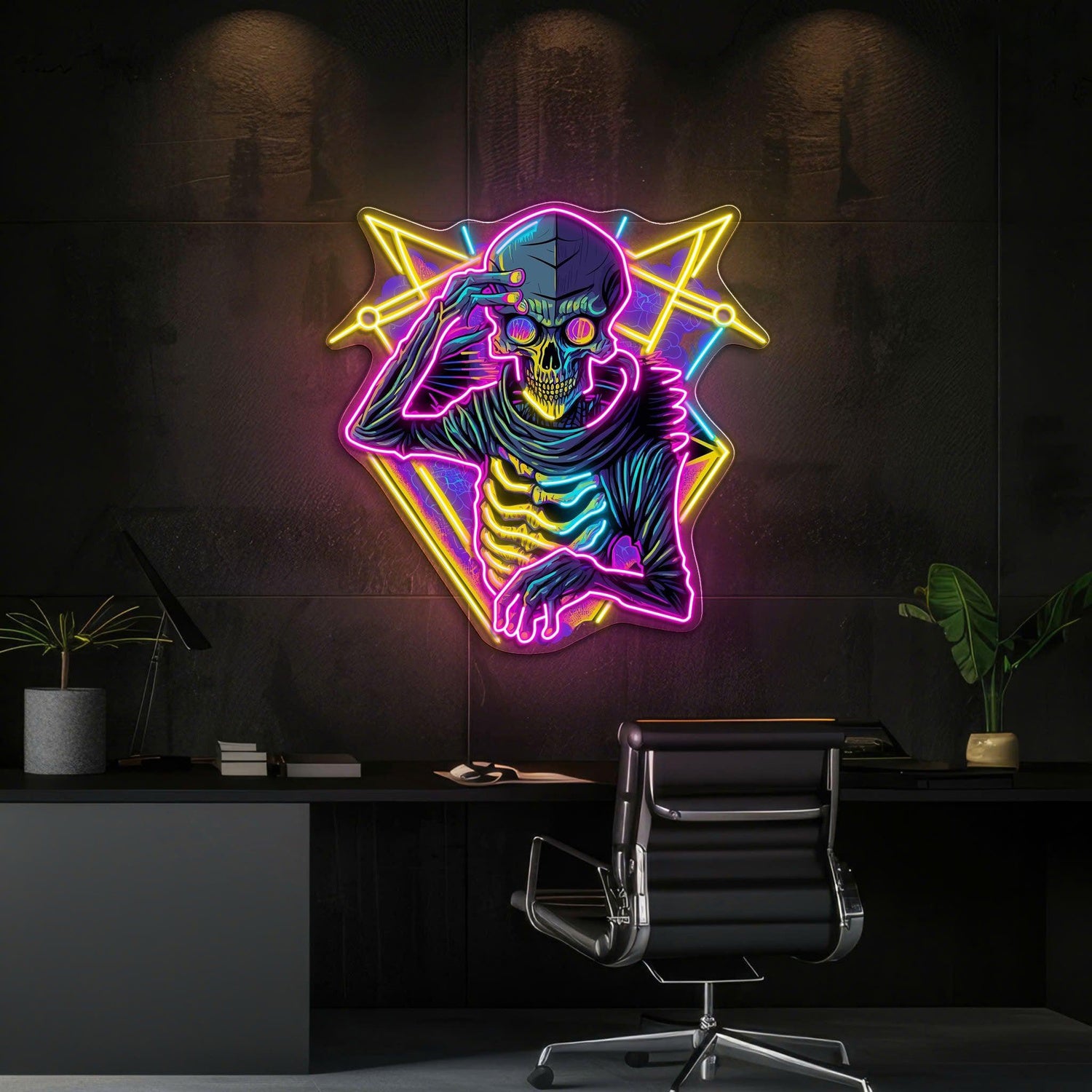 Skull Geometric Multi-Color Uv Printed Led Neon Sign Artwork For Modern Home Bar Studio | Shineneon