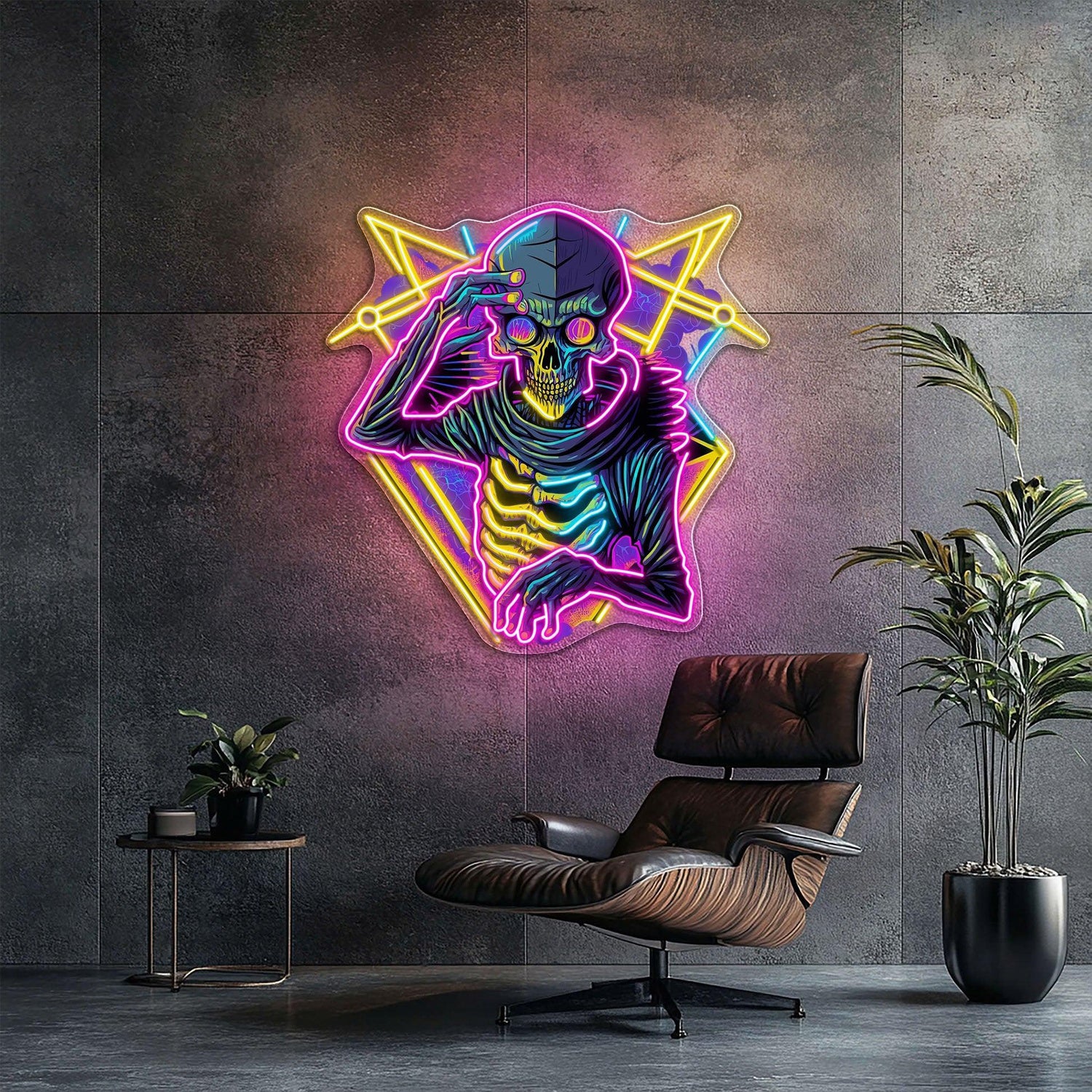 Skull Geometric Multi-Color Uv Printed Led Neon Sign Artwork For Modern Home Bar Studio | Shineneon