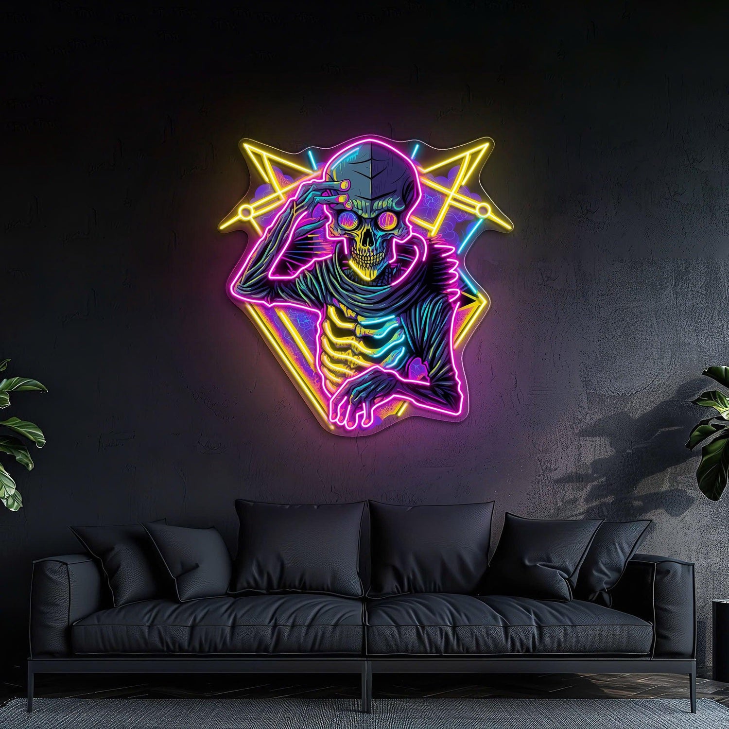 Skull Geometric Multi-Color Uv Printed Led Neon Sign Artwork For Modern Home Bar Studio | Shineneon