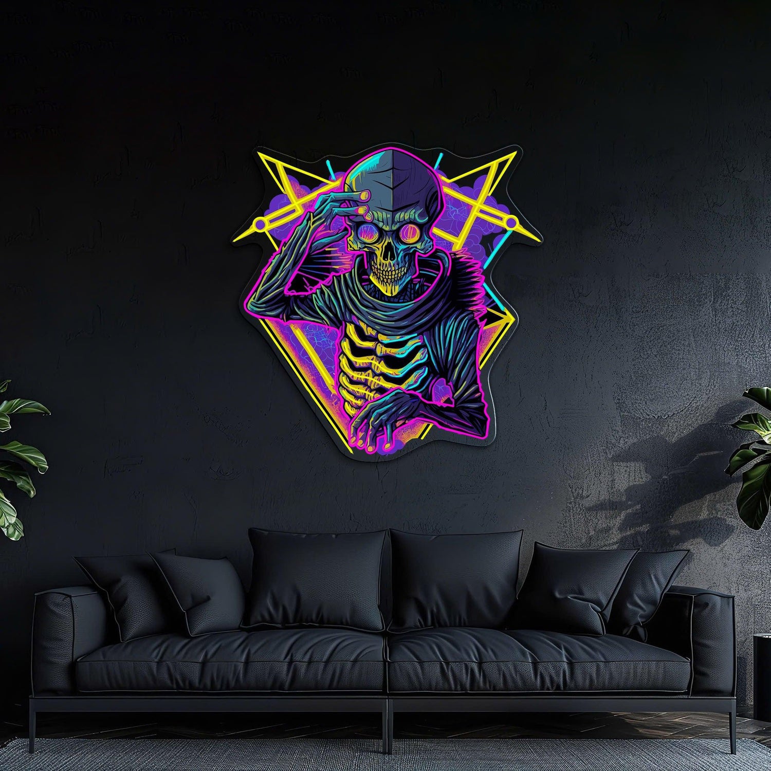 Skull Geometric Multi-Color Uv Printed Led Neon Sign Artwork For Modern Home Bar Studio | Shineneon