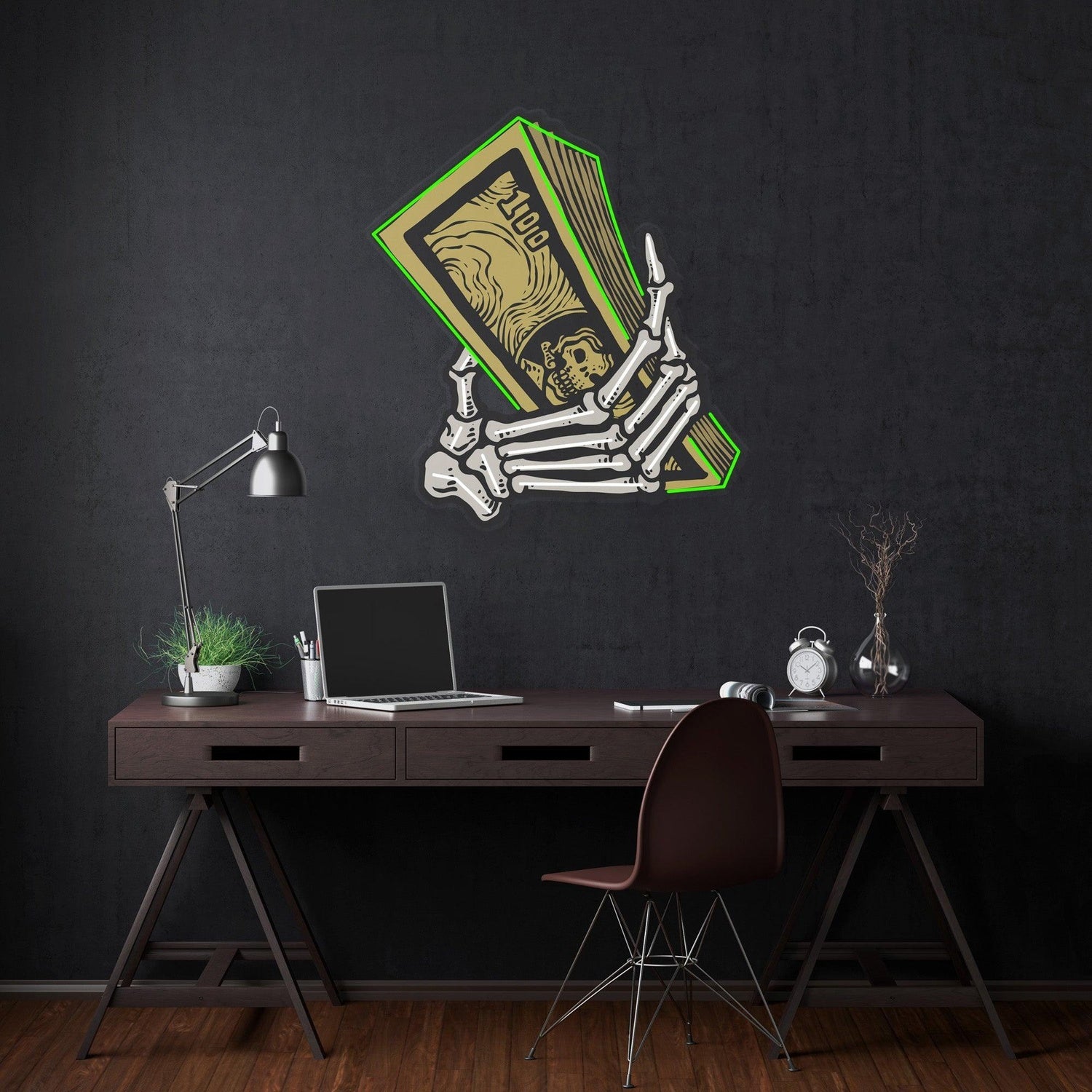 Skull Hands Money Uv Printed Led Neon Sign For Dark Bar Studio Decor | Shineneon
