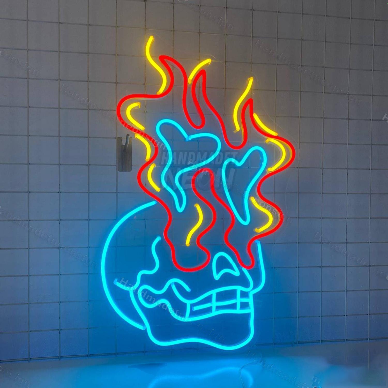 Skull Heart Fire Led Neon Sign | Shineneon