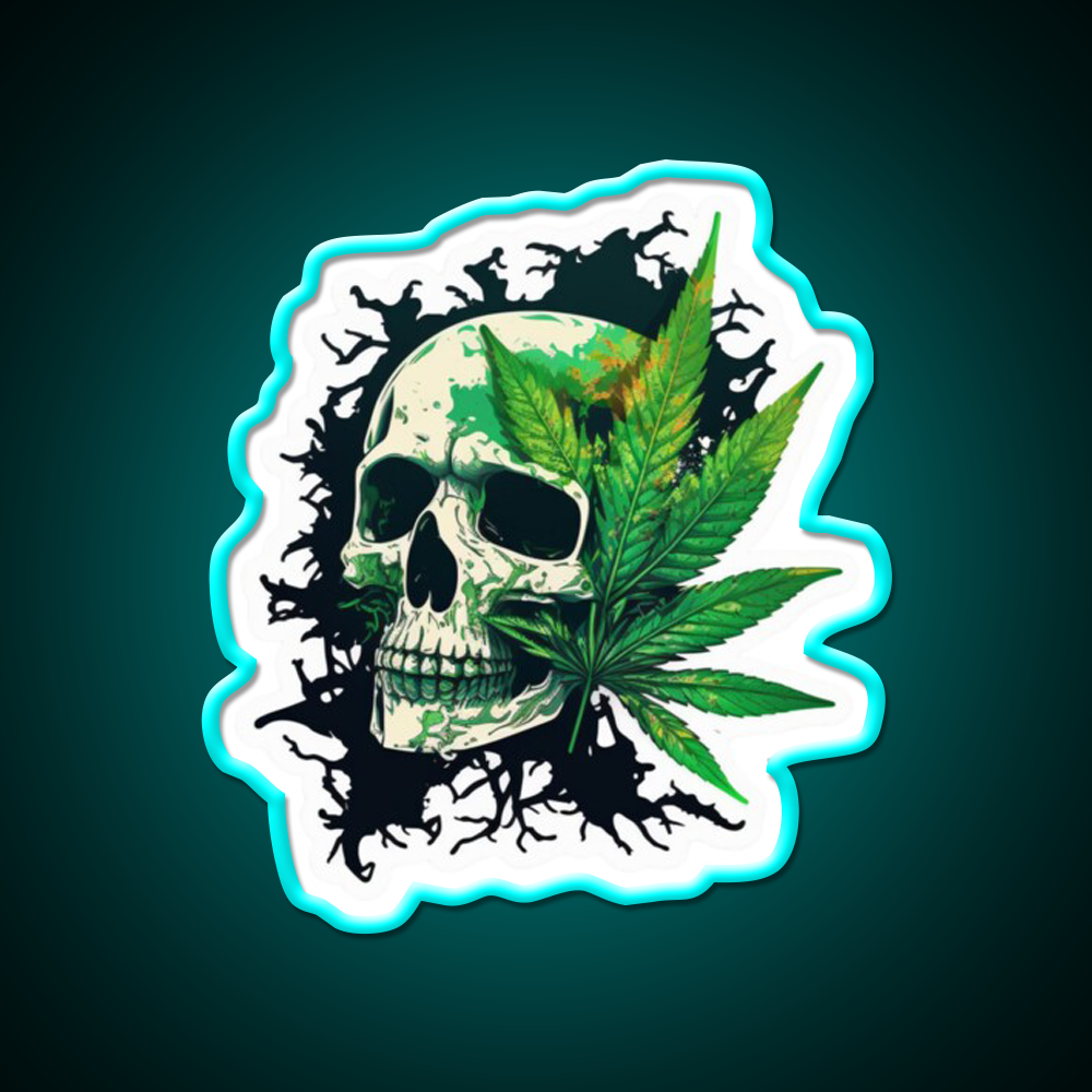 Skull Hemp Inspired Green Leaf Led Neon Sign 420 Neon Decor Rgb Color - Size and dimension reference