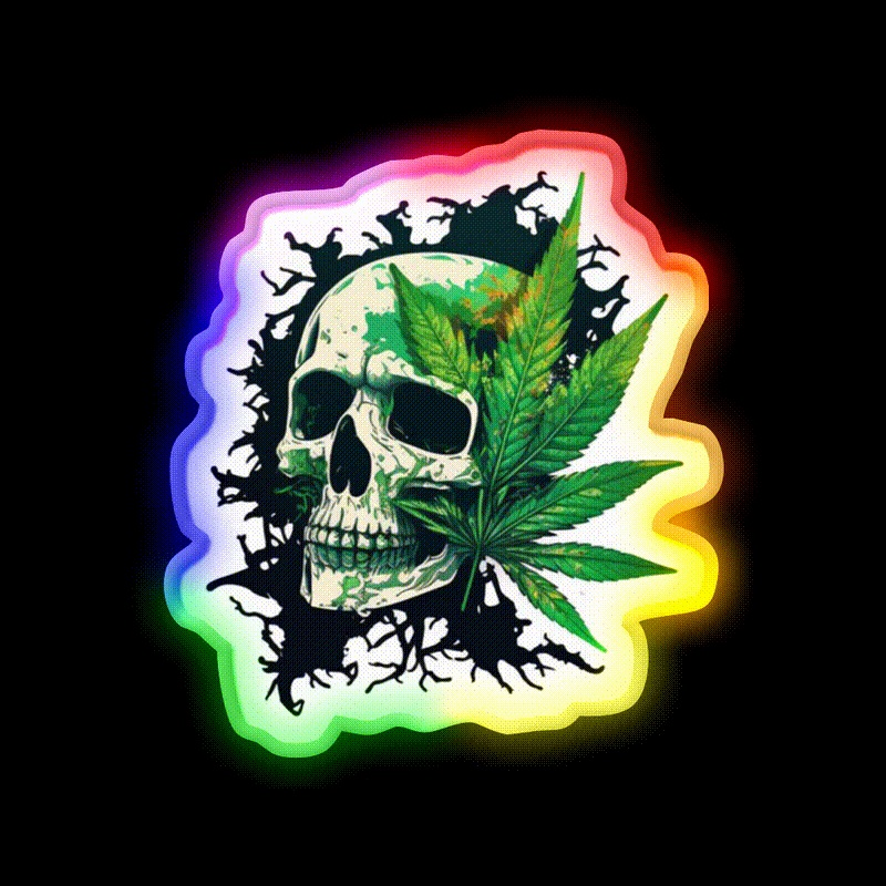 Skull Hemp Inspired Green Leaf Led Neon Sign 420 Neon Decor Rgb Color - LED neon sign close-up detail