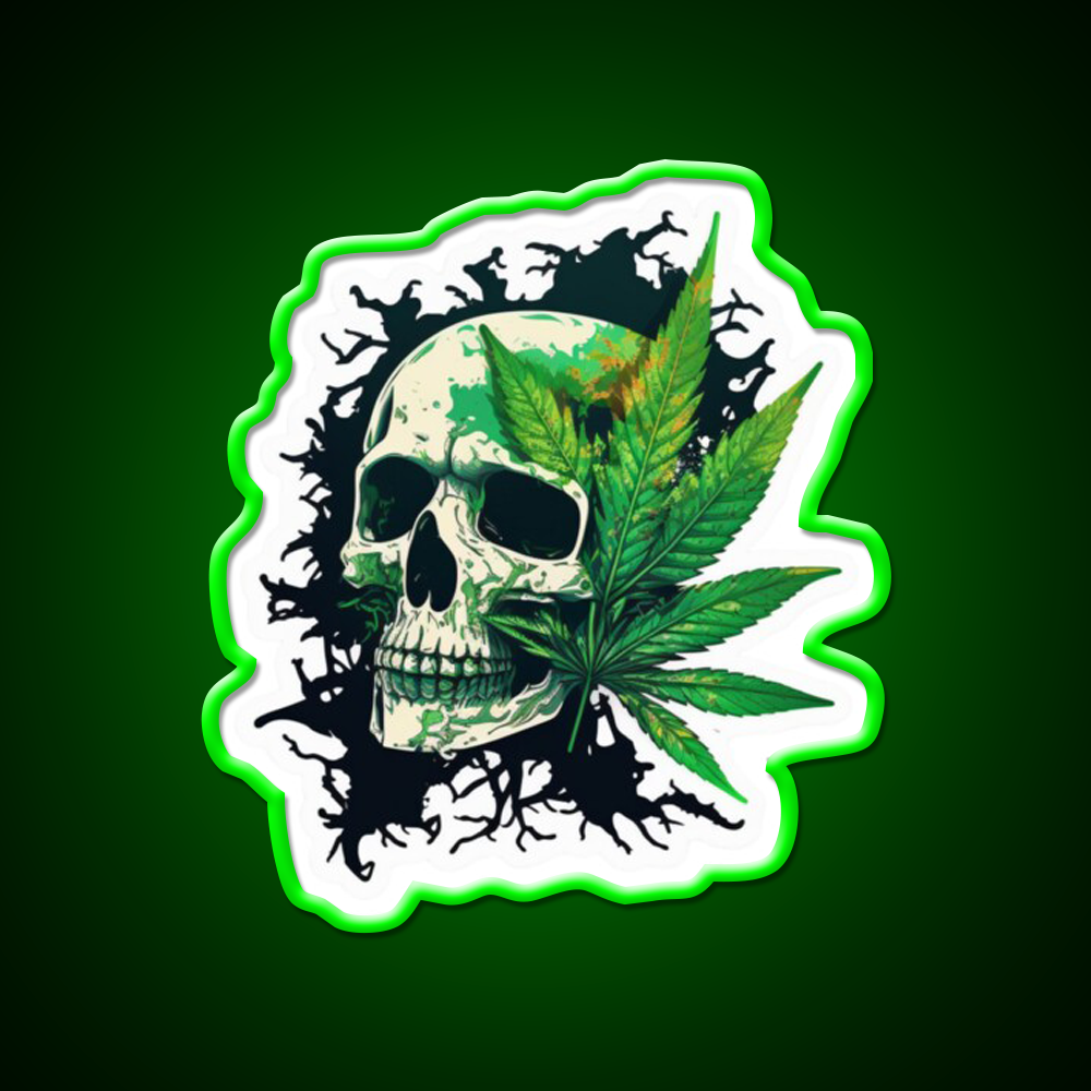 Skull Hemp Inspired Green Leaf Led Neon Sign 420 Neon Decor Rgb Color - LED neon sign view 8