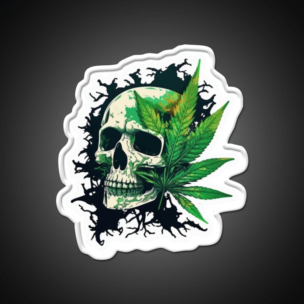 Skull Hemp Inspired Green Leaf Led Neon Sign 420 Neon Decor Rgb Color - Shineneon