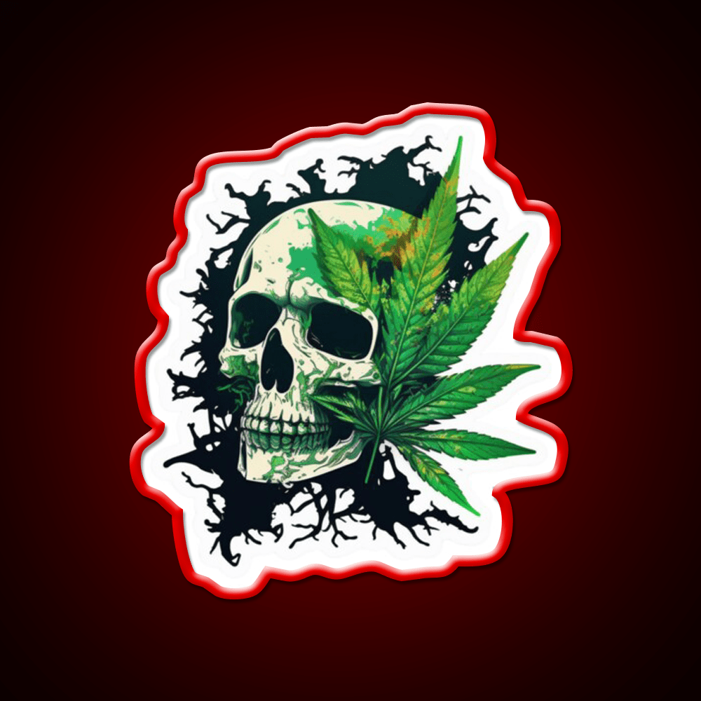 Skull Hemp Inspired Green Leaf Led Neon Sign 420 Neon Decor Rgb Color - Shineneon