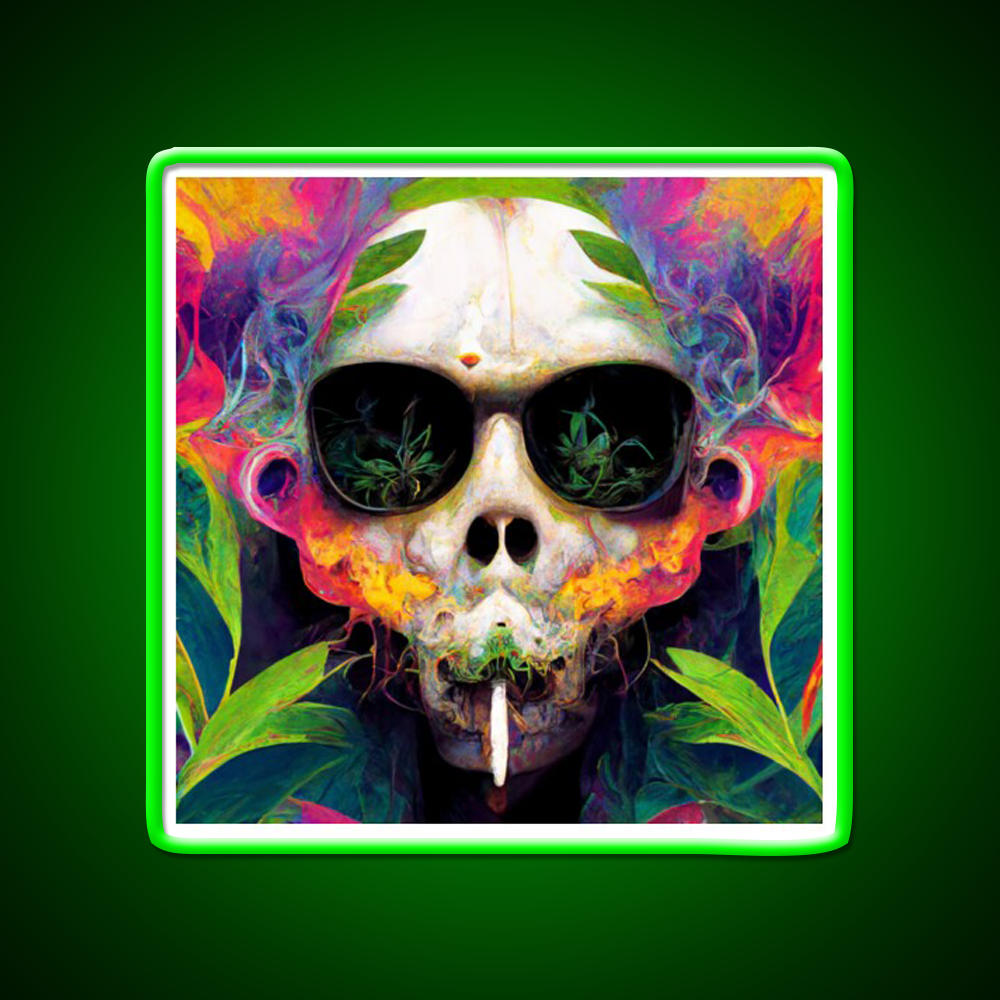 Skull Hemp Inspired Green Leaf Led Neon Sign Bedroom Neon Sign Rgb Color - Shineneon