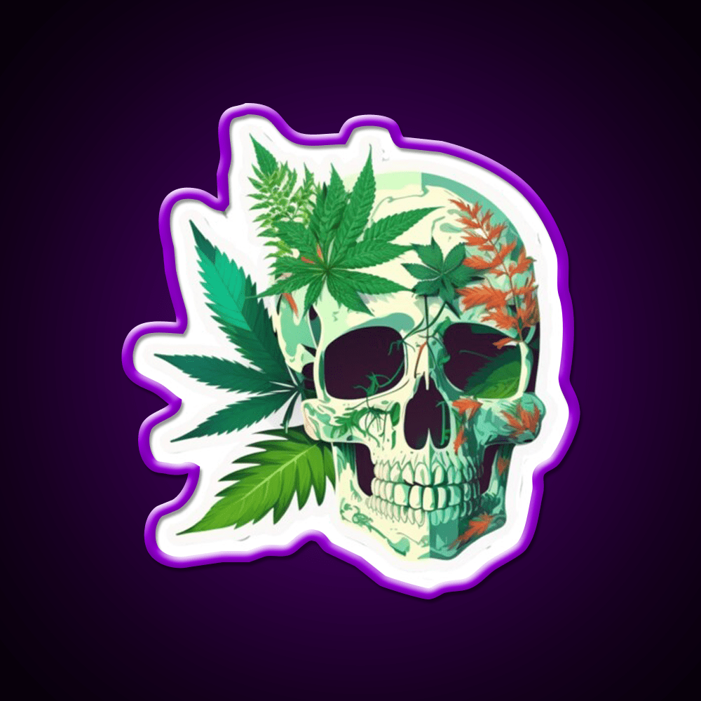 Skull Hemp Inspired Green Leaf Led Neon Sign Rgb Color - Shineneon