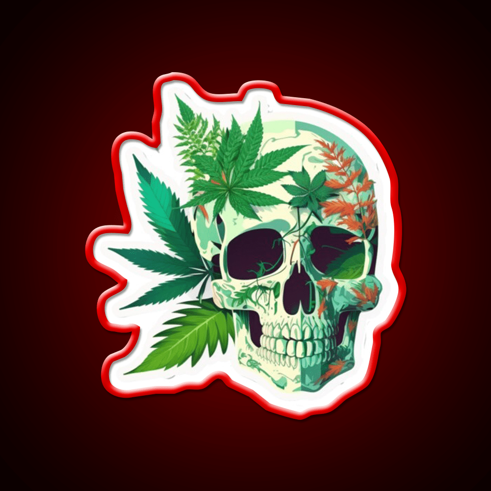 Skull Hemp Inspired Green Leaf Led Neon Sign Rgb Color - Shineneon