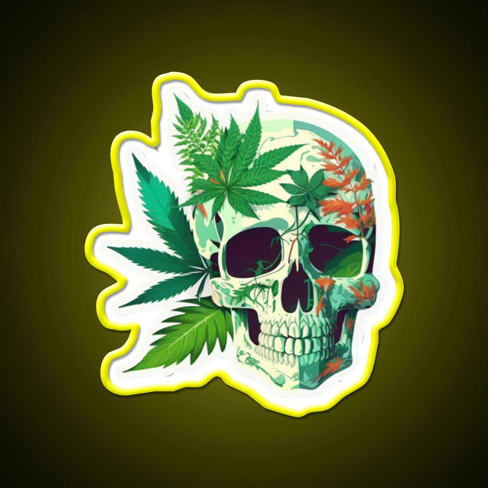Skull Hemp Inspired Green Leaf Led Neon Sign Rgb Color - Custom LED neon sign front view