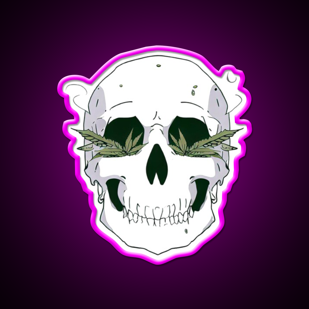Skull Hemp Inspired Green Leaf Led Neon Sign Room Led Sign Rgb Color - Neon sign mounted on wall in room