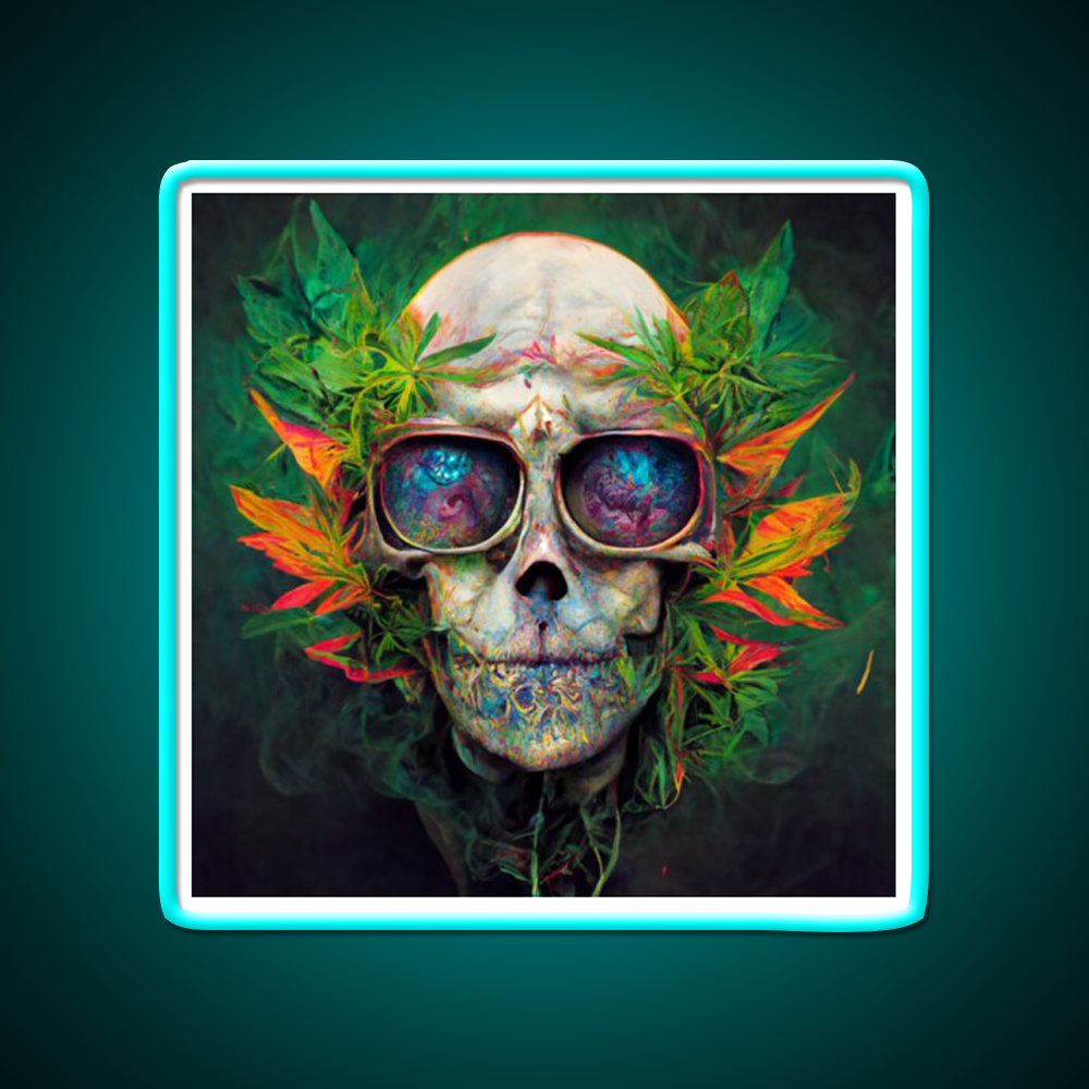 Skull Hemp Inspired Green Leaf Led Neon Sign Wall Art Rgb Color - Size and dimension reference